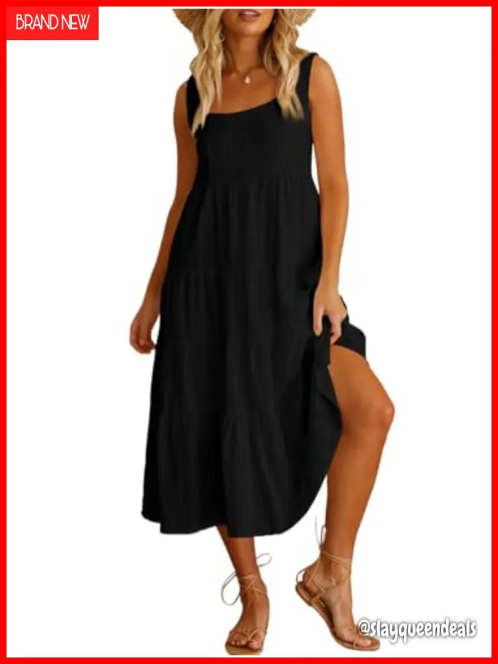 Sleeveless Square Neck Tiered Ruffle Cotton Sundress